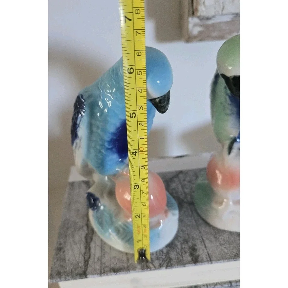 Set‎ Of 2 Vintage Porcelain Blue Parrots Figurine Brazil Pastel Colors No Chips